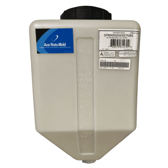 SPBM05-SQ5 Ace Roto-Mold Blow Molded 5 Gallon Square Rinse Tank, White