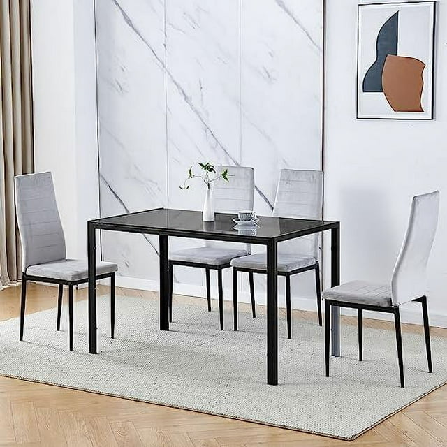 SPBOOMlife 3 Pieces Grey Dining Table with White Pu Leather Chairs Set