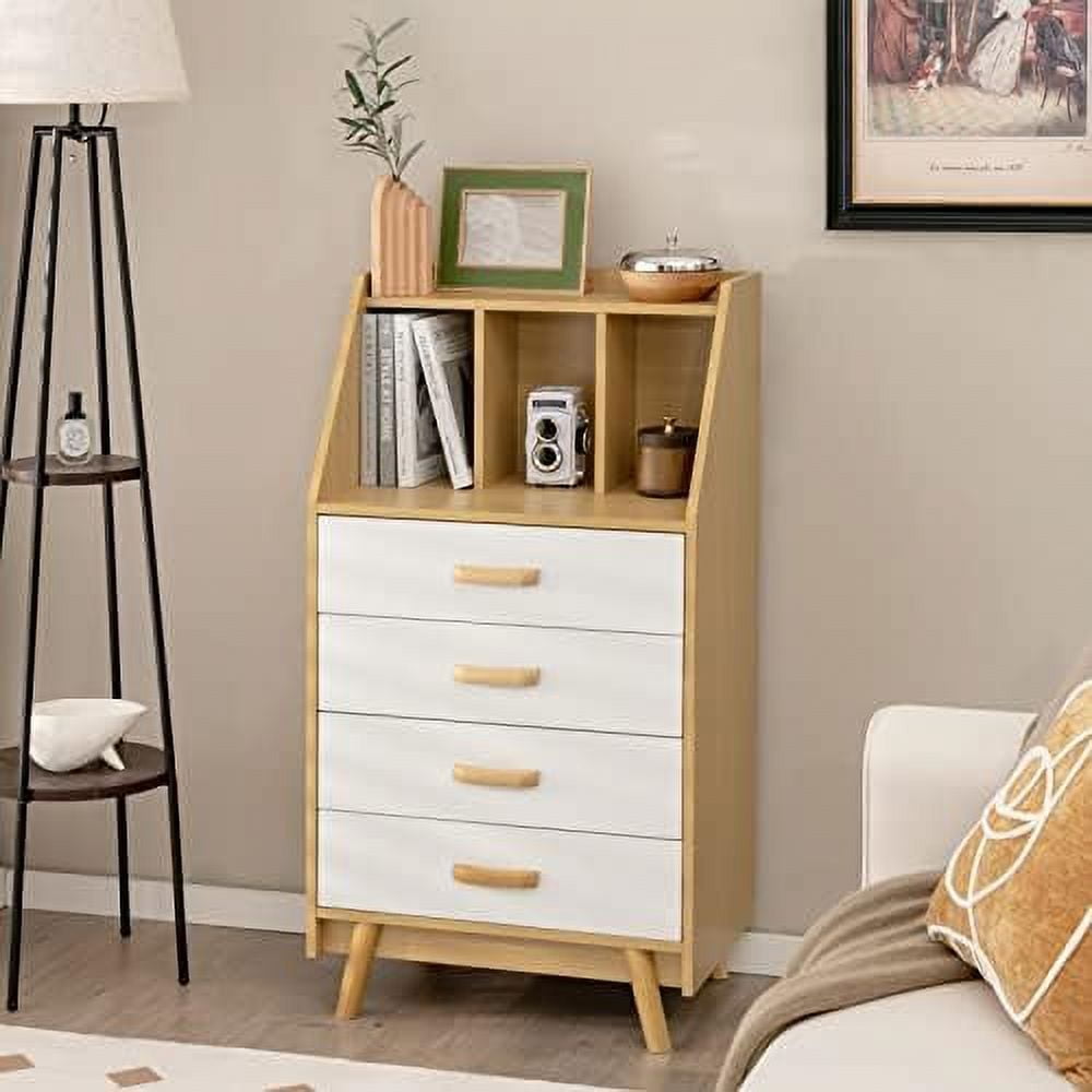 SPBOOMlife 4 Drawer Dresser for Bedroom Modern Chest of Drawers with Bookshelf Wood Dressers