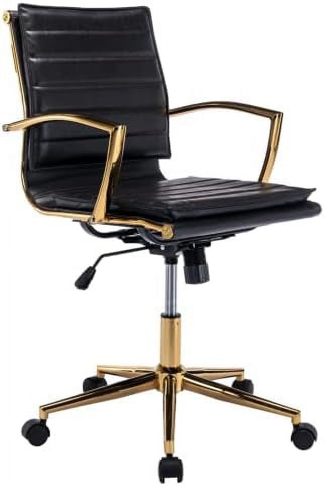 SPBOOMlife Beige Leather Office Chair Small Desk Chair Gold Executive Office Chair with Wheels