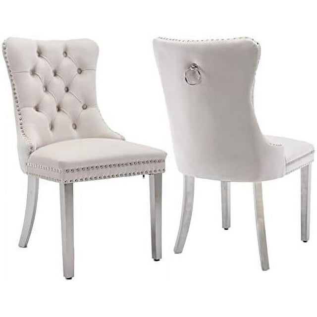SPBOOMlife Beige Velvet Dining Room Chairs Upholstered Dining Chairs