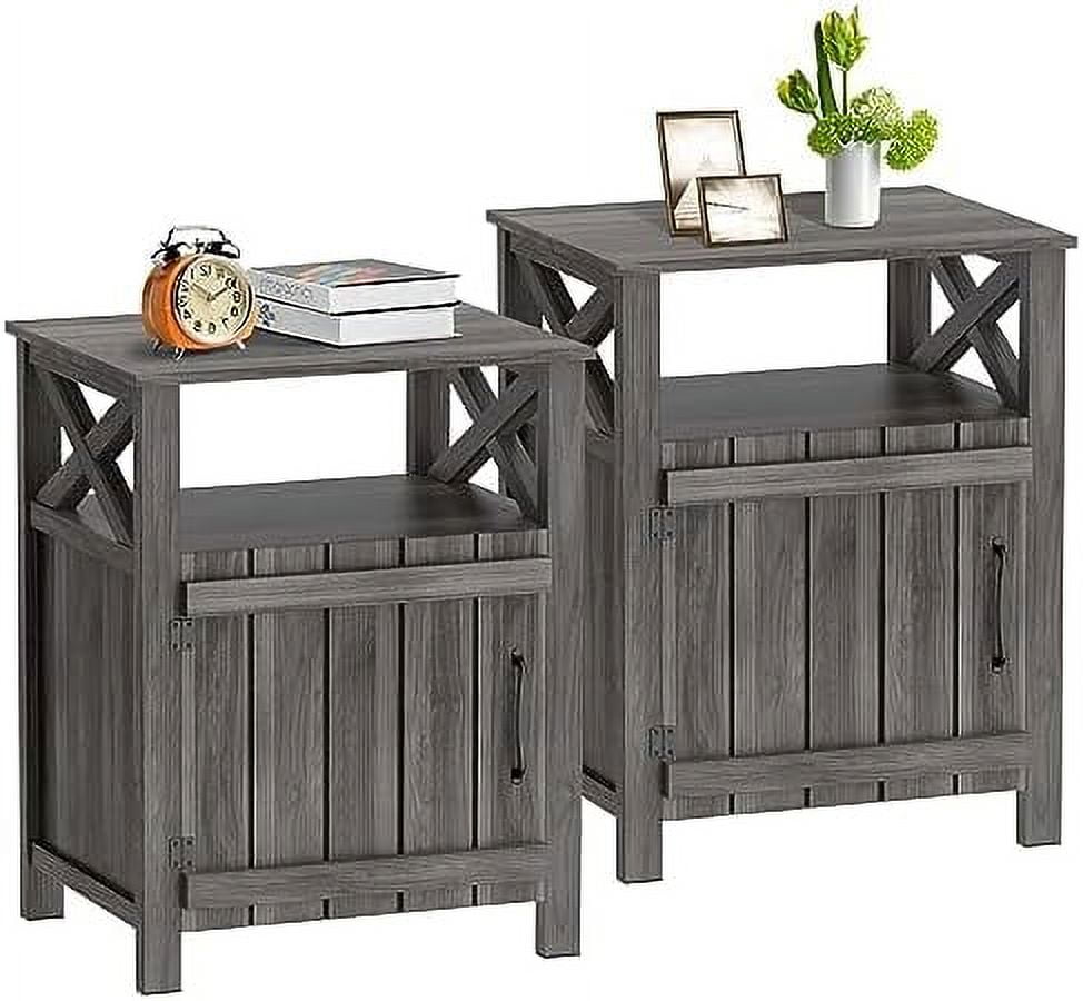 SPBOOMlife Farmhouse Nightstand End Table with Barn Door and Rustic
