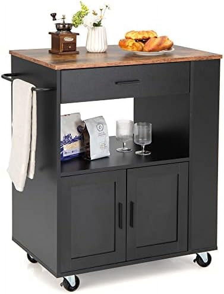 SPBOOMlife Kitchen Island on Wheels Kitchen Trolley Cart with Towel Rack & Spice Rack Rolling