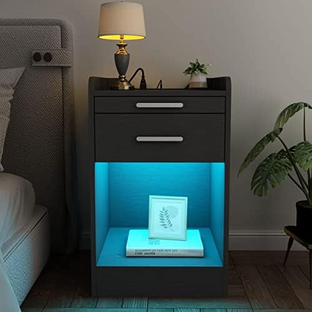SPBOOMlife LED Nightstand with Wireless Charging Station End Side Table