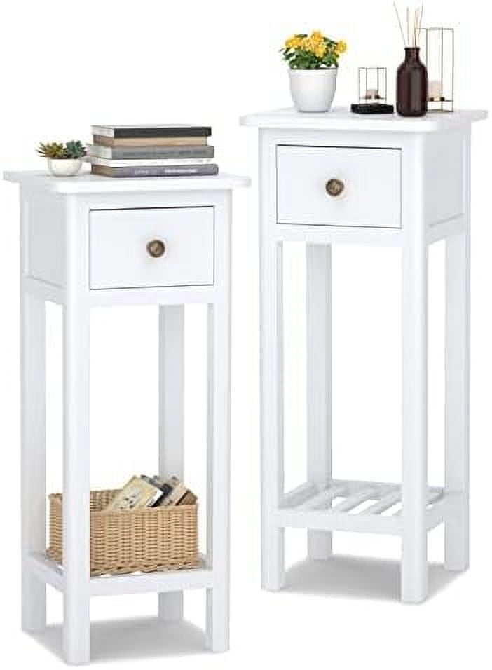 SPBOOMlife Narrow Small End Table with Drawer and Farmhouse Acacia Wood