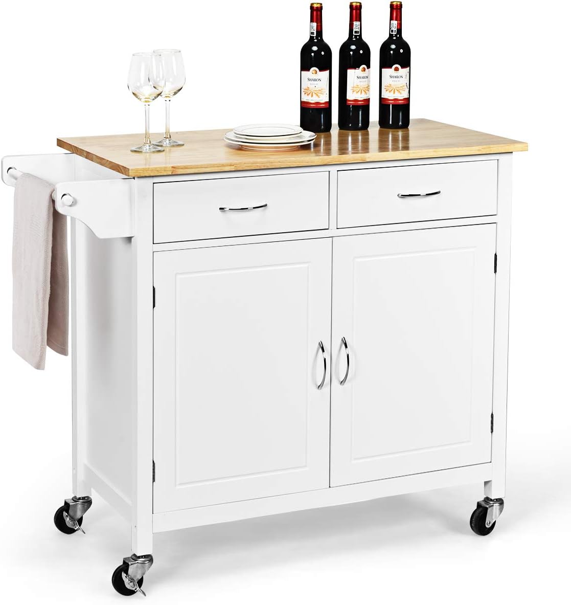 SPBOOMlife Rolling Kitchen Buffet Cart Wood Utility Kitchen Island Cart