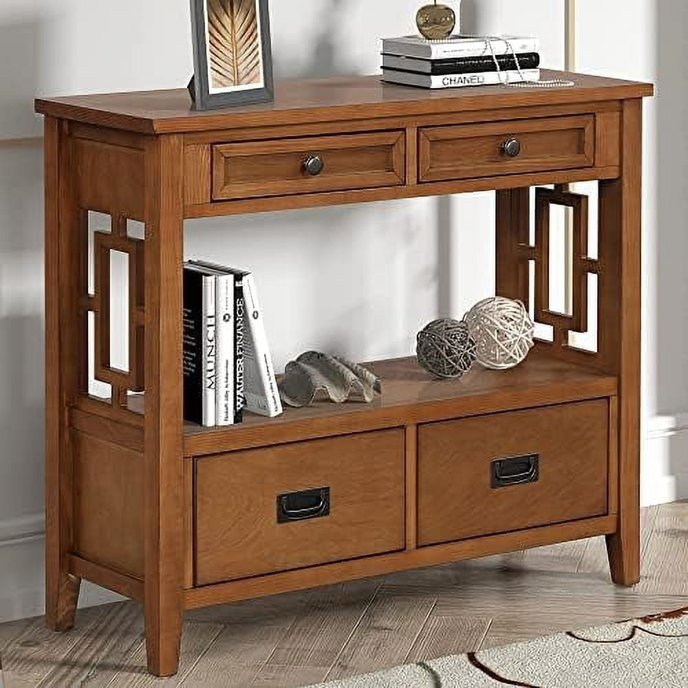SPBOOMlife Short Console Table with Drawers for Entryway Wood Narrow