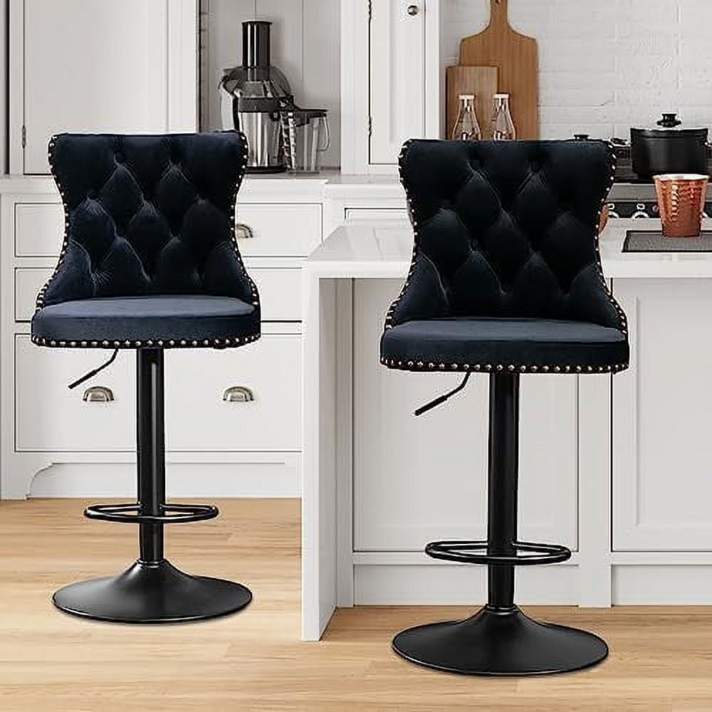 SPBOOMlife Swivel Stools Adjustable Barstools with Back Velvet Tufted