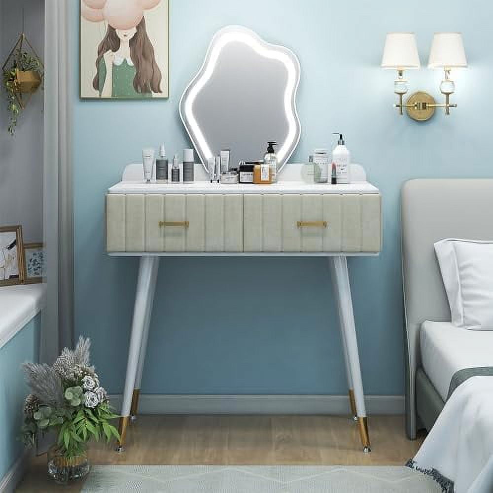 SPBOOMlife Vanity Desk with Mirror and Lights Velvet Vanity with 2