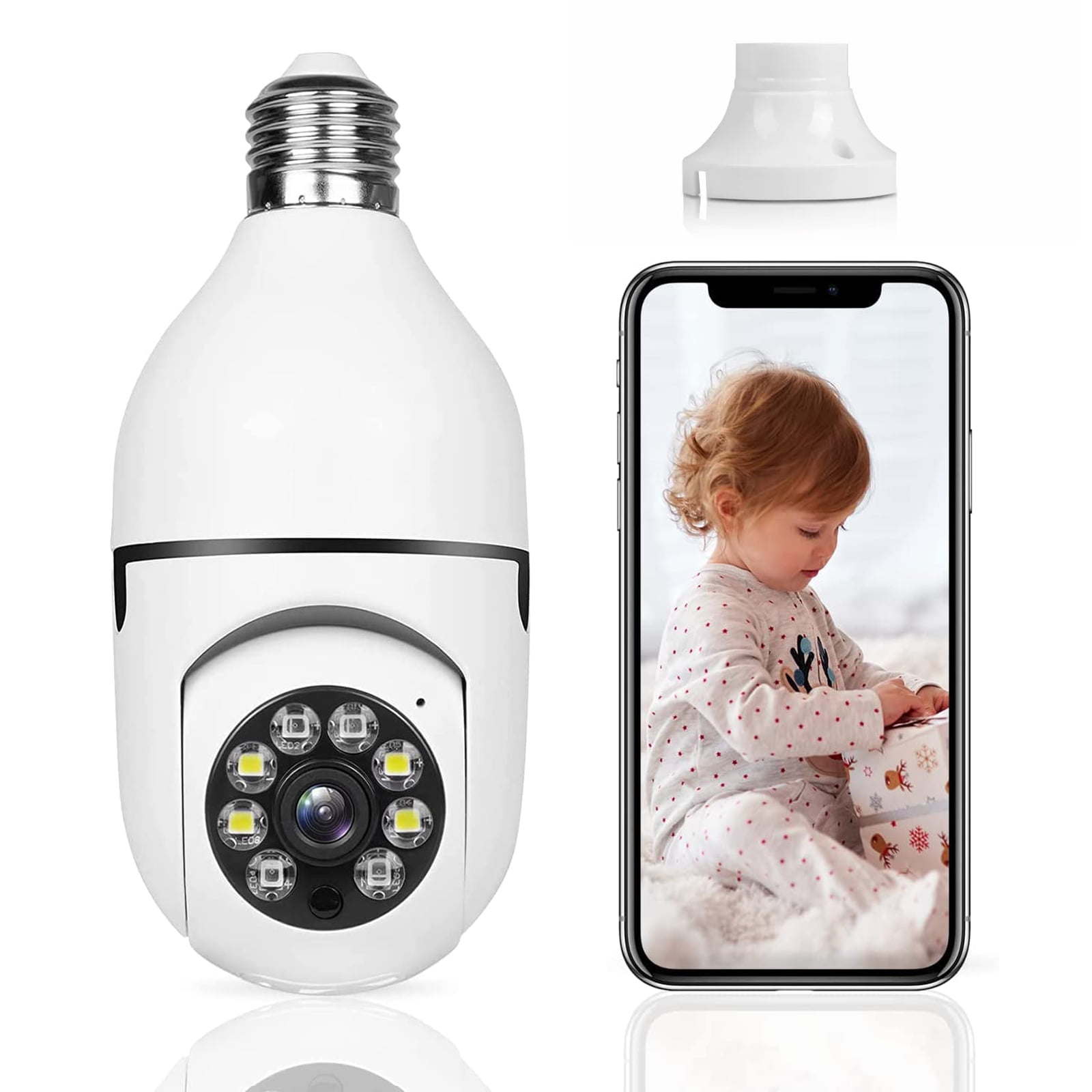 SPBPQY E27 Light Bulb Camera, 1080P Security Camera System with WiFi