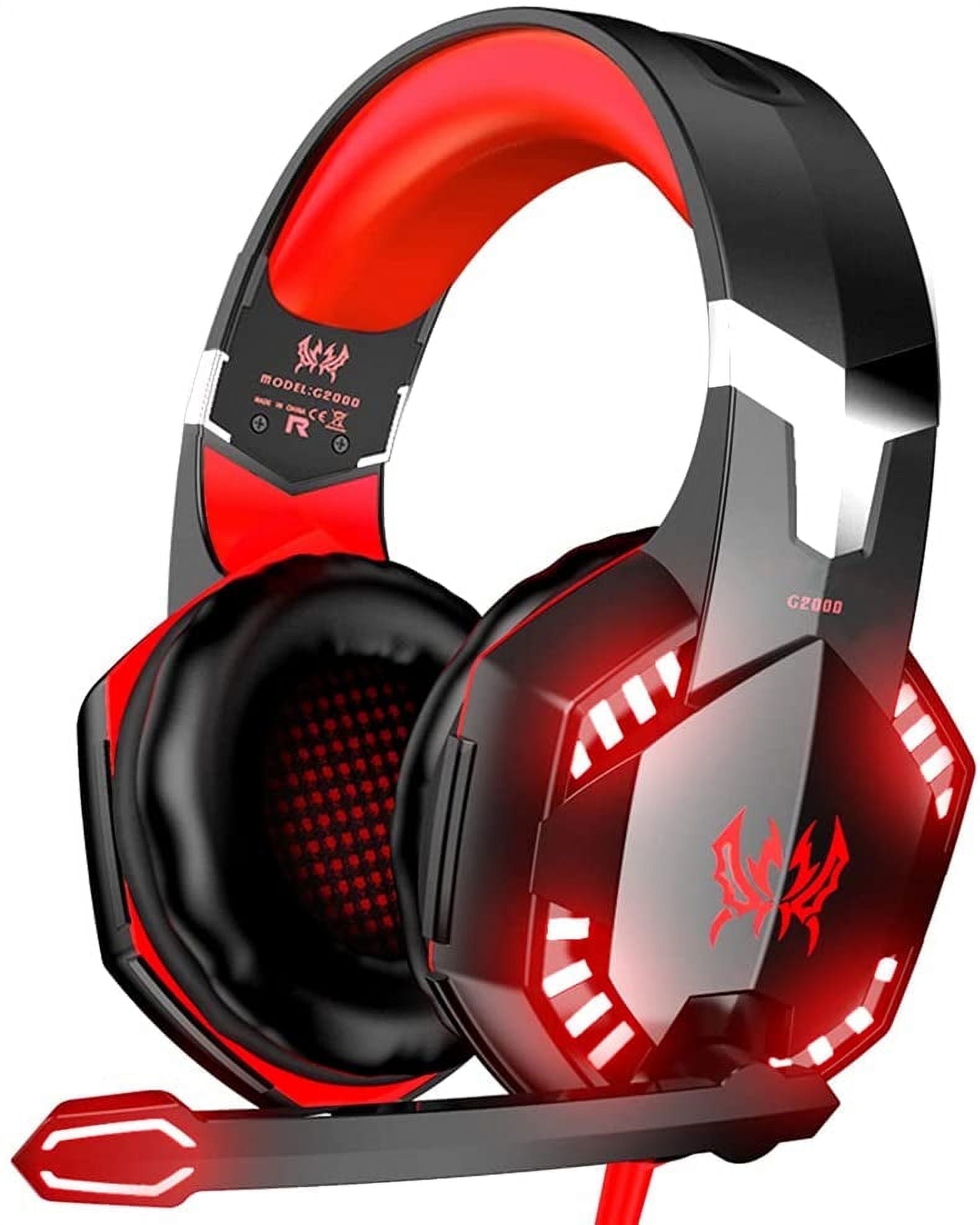 SPBPQY G2000 Gaming Headsets, Surround Stereo Gaming Headphones with Noise Cancelling Mic, LED Lights for P5/ P4/PC- Red