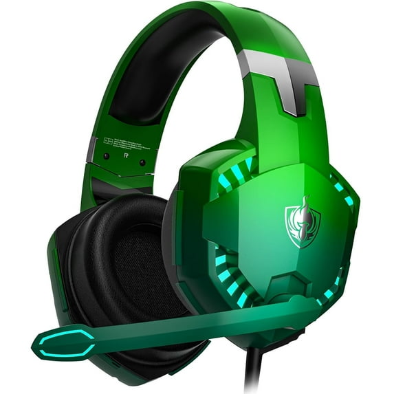 SPBPQY G2000 Gaming Headsets, Surround Stereo Gaming Headphones with Noise Cancelling Mic, LED Lights & Soft Memory Earmuffs for PS5/ PS4/ Xbox One/Nintendo Switch Mac Computer Games- Brilliant Green