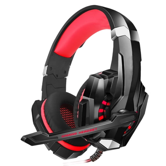 SPBPQY G9000 Stereo Gaming Headsets for PC P4 P5 Controller, Noise Cancelling over Ear Headphones with Mic, LED Light, Bass Surround (Red)