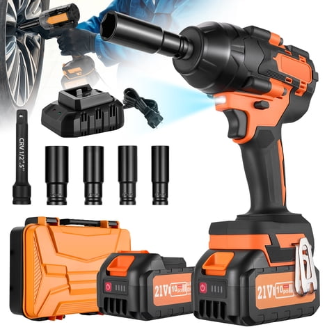 SPBTAR Cordless Impact Wrench Kit, 1200N·m High Torque Brushless Dril, 21V Impact Driver with 2*4.0Ah Battery, Charger & 5 Sockets Set for Car, Truck, RV, Farm & DIY