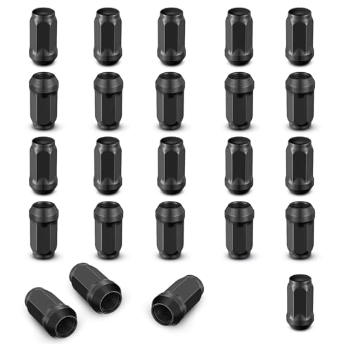 SPBTAR 14mmx1.5 Wheel Lug Nuts,24pcs Black M14x1.5 Lug Nuts Closed End Cone Seat Bulge Acorn Lug Nuts 3/4 inch 19mm Hex 1.75 inch 44.5mm Tall Compatible with Chevy Silverado 1500 Express 1500