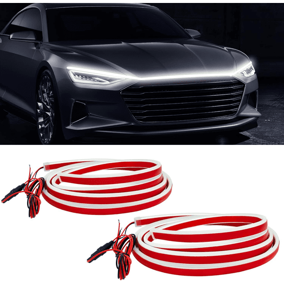 SPBTAR 2 Pack of 71 Inches Dynamic Car Hood Light Strip, Car LED Strip Light, Exterior Flexible Daytime Running Light Strip for Cars, Trucks, SUVs, Bright Cool White