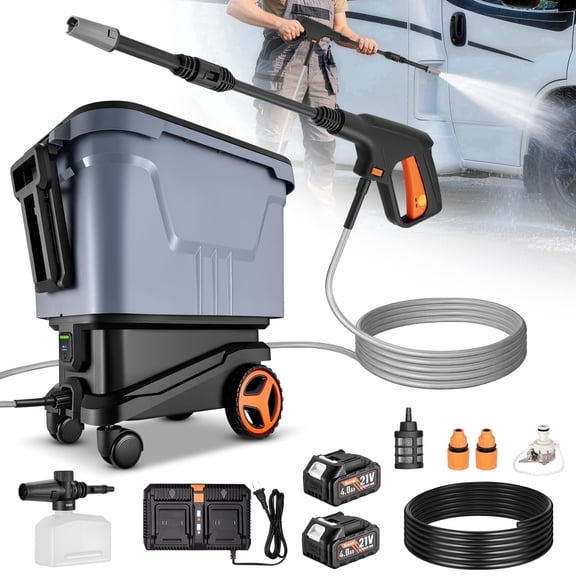 SPEEDWOW 2000PSI Cordless Pressure Washer, Battery Powered Portable Power Washer with 3 Modes of Water Supply, 0-180 Swivel Joint, 7.2 Gallon Tank & Wheels for Car/Fences/Driveway/Home/Patio Cleani