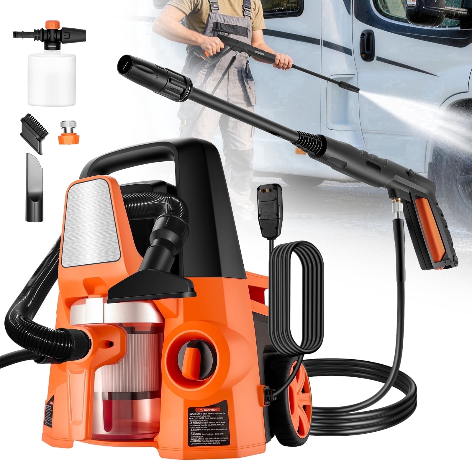 SPBTAR 4-1 Pressure Washer, 2800PSI 1.7GPM High Pressure Cleaner with Vacuum Cleaner,0° -180° Swivel Joint & Soap Tank for Car/Fences/Driveway/Home/Patio Cleaning