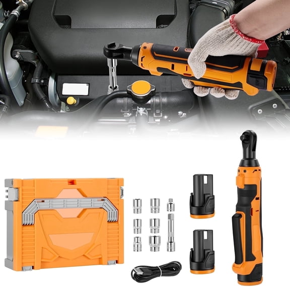 SPBTAR 3/8" Cordless Electric Ratchet Wrench, 41 Ft-lbs Torque, 12V Power Tool Kit with 2x2.0Ah Batteries, LED Light & 13 Accessories for Car & Home Repairs