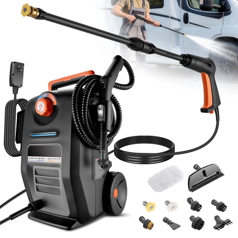 SPBTAR 2-in-1 Pressure Washer, 3000PSI 2GPM High Pressure Cleaner with Steam Cleaner, 2 Quick-Connect Nozzles & Soap Tank for Car/Fences/Driveway/Home/Patio Cleaning