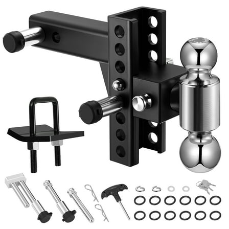 SPBTAR Heavy Duty Adjustable Trailer Hitch for 2" Receiver, 20,000 lbs GTW Aluminum Drop Hitch with 6" Drop/Rise, Dual Ball Mount (2" & 2-5/16") and 2 Anti-Theft Locking Pins