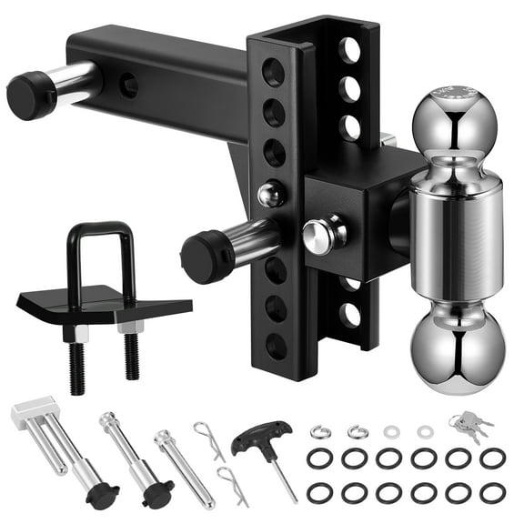 SPBTAR Heavy Duty Adjustable Trailer Hitch for 2" Receiver, 20,000 lbs GTW Aluminum Drop Hitch with 6" Drop/Rise, Dual Ball Mount (2" & 2-5/16") and 2 Anti-Theft Locking Pins