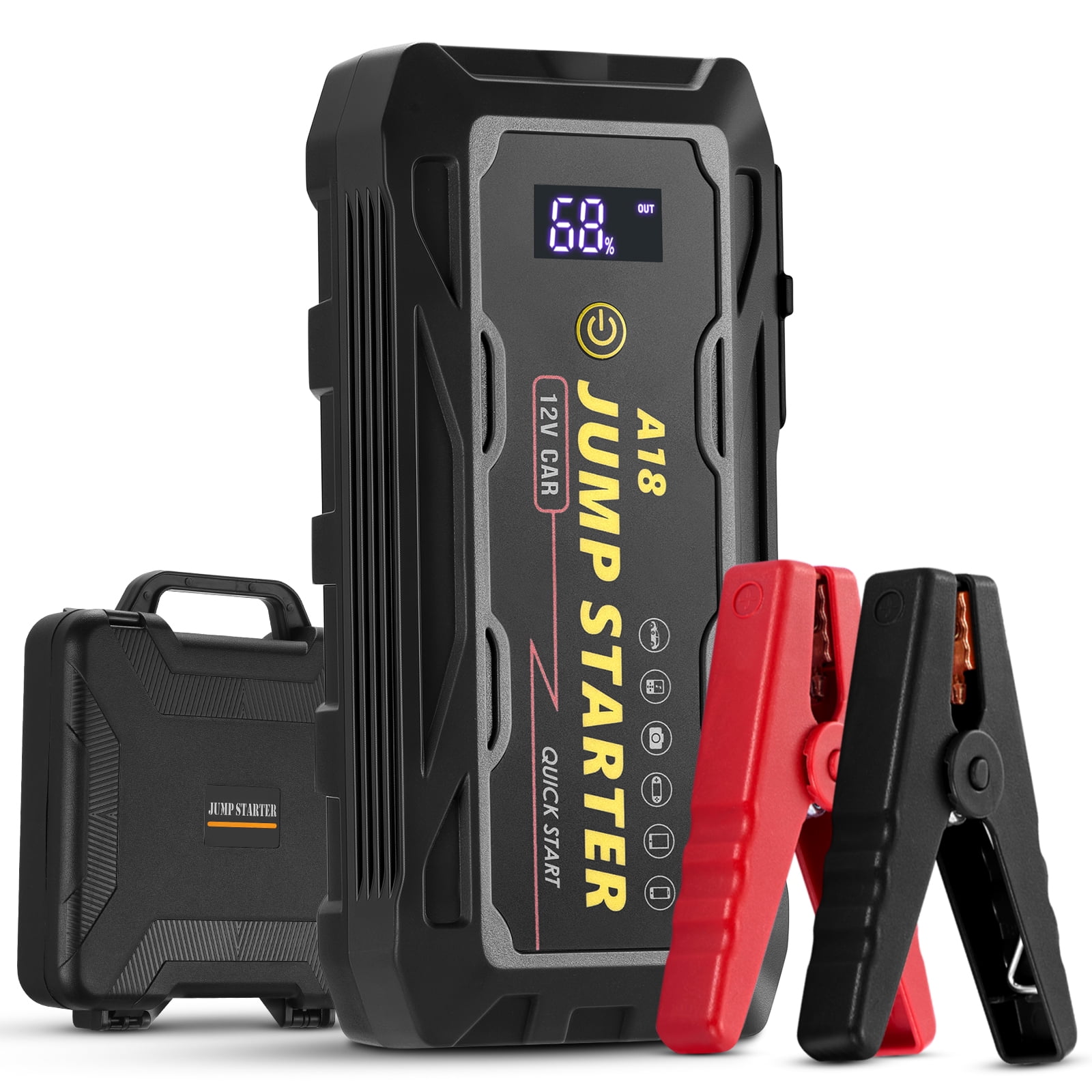 SPBTAR Car Battery Jump Starter, 2000A Peak 18000mAh Battery Booster, Fast Charger 12V Jumper Cables for 6.0L Gasoline & 4.0L Diesel Engines