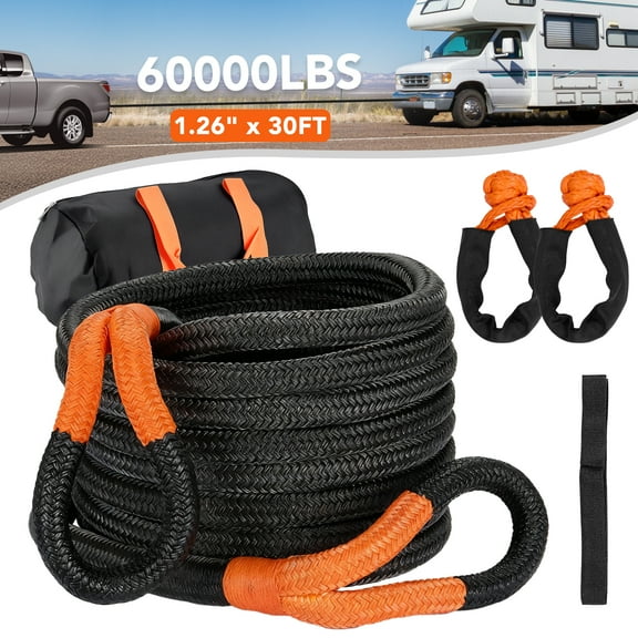 SPBTAR Kinetic Recovery Tow Rope, 1.26" x 30FT 60000LBS with Two Soft Shackles Heavy Duty Off Road Snatch Strap, 35% High Elasticity Recovery Strap Kit for Truck, Tractor, Car, ATV, UTV, Jeep
