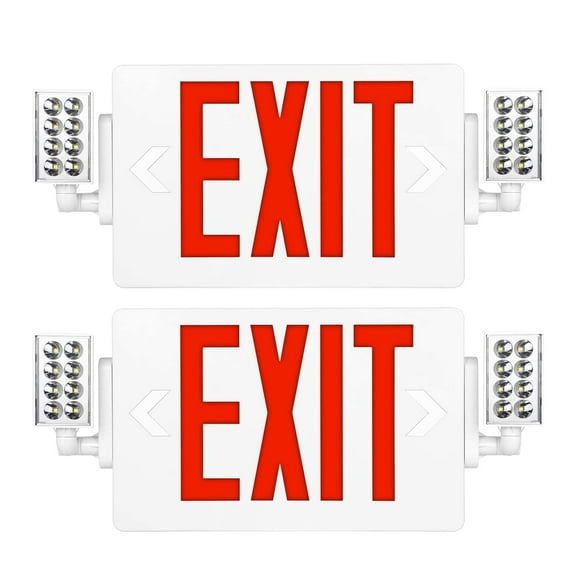 SPCETSUN 2 Packs Red Exit Sign with Emergency Lights,LED Emergency Exit Light with Battery Backup,UL Listed, AC 120/277V,Double Face Commercial Emergency Exit Light Combo for Business.