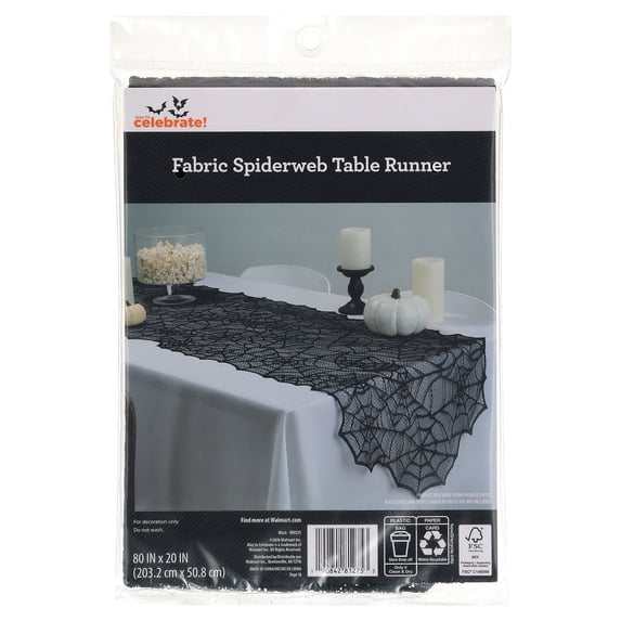 Fabric Spiderweb Table Runner, Black, 80" x 20", Halloween by Way To Celebrate