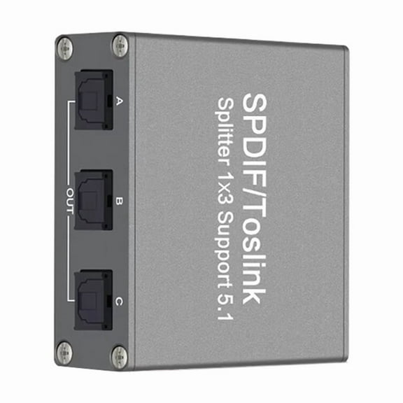 SPDIF Digital Audio Splitter 1x3 Toslink Optical 3 Way Adapter Suppoort LPCM 2.0 DTS -AC3 for /TV//Amplifier,1 * Optical Fiber Audio Splitter 1 * USB Cable 1 * English instruction manual,Gray