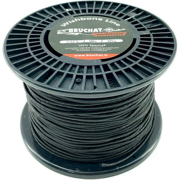 SPEARFISHING WORLD 2.2 mm Triple Jacket Spectra Line for Speargun Band Wishbone or Shooting Line - Super High Abrasion Resistant - 1540# (700 kg) Strength - Black