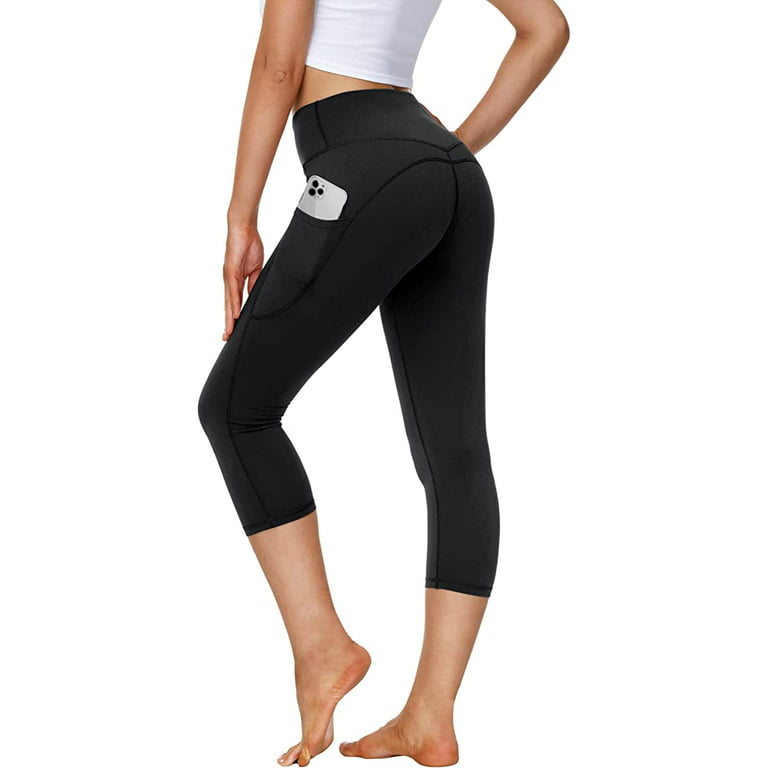 SPECIAL MAGIC Leggings for Women Active Capri Leggings 3/4 Yoga Pants High  Waisted Pants with Pockets（Black 2XL） 