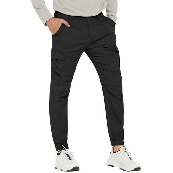 SPECIAL MAGIC Men's Hiking Cargo Pants Slim Fit Stretch Jogger Cycling Waterproof Outdoor Trousers with Pockets(Black 30)