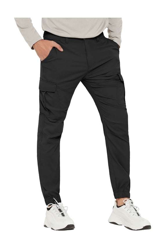 Men's Hiking Cargo Pants Slim Fit Stretch Jogger Cycling Waterproof Outdoor Trousers with Pockets(Black 30)
