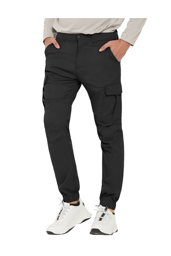 Men's Hiking Cargo Pants Slim Fit Stretch Jogger Cycling Waterproof Outdoor Trousers with Pockets(Black 32)