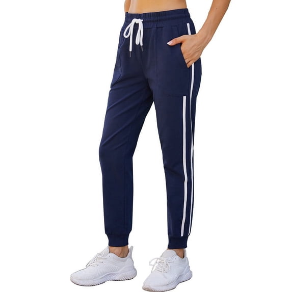 SPECIAL MAGIC Running Sweatpants for Women Drawstring High Waist Side Stripes Workout Cotton Athletic Lounge with Pockets