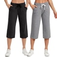 thumbnail image 1 of 2-Pack SPECIAL MAGIC Women's Capri Pants Wide Leg Cotton Yoga Sweatpants with Pockets Casual Lounge Jogger Pants, 1 of 7