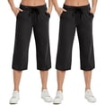 thumbnail image 1 of 2-Pack SPECIAL MAGIC Women's Capri Pants Wide Leg Cotton Yoga Sweatpants with Pockets Casual Lounge Jogger Pants, 1 of 6