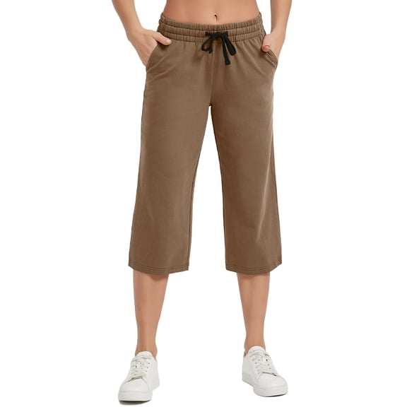 SPECIAL MAGIC Women's Capri Pants Wide Leg Cotton Yoga Sweatpants with Pockets Casual Lounge Jogger Pants