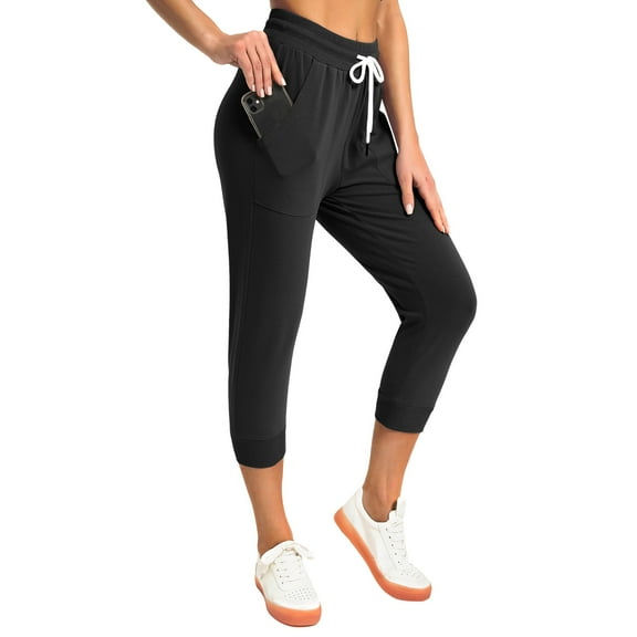 SPECIAL MAGIC Women’s Capri Sweatpants Jogger Cargo Pants with 2 Pockets for Both Sports and Casual Wear Girls Black M