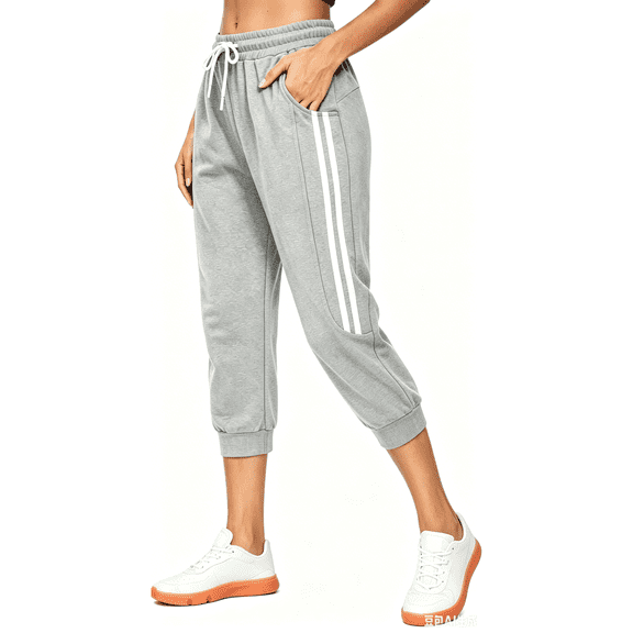 SPECIAL MAGIC Women’s Capri Sweatpants Jogger Cargo Pants with Pockets Female(Light Grey XXL)