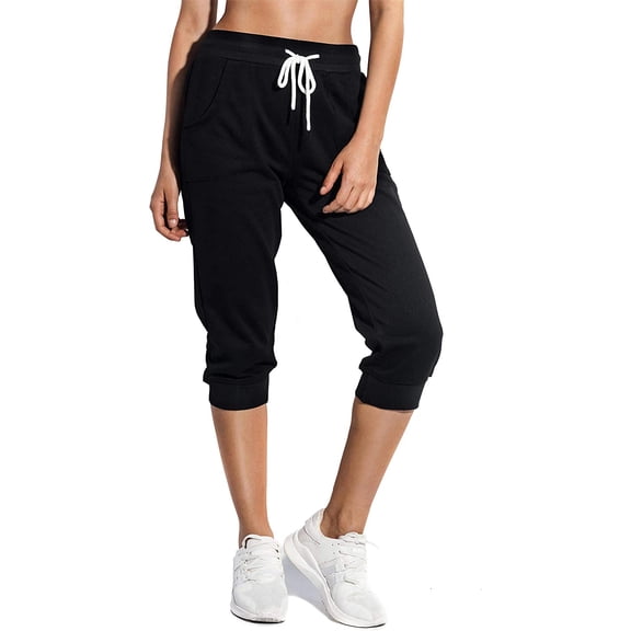 SPECIAL MAGIC Women’s Capri Sweatpants Jogger Cargo Pants with Pockets for both Sports and Casual Wear (Black S)