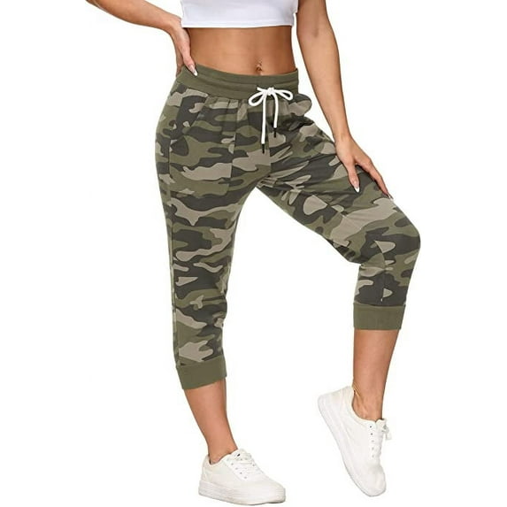 SPECIAL MAGIC Women’s Capri Sweatpants Jogger Cargo Pants with Pockets for both Sports and Casual Wear (Camo Army M)
