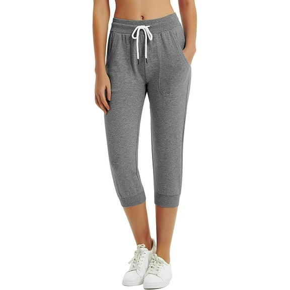 SPECIAL MAGIC Women’s Capri Sweatpants Jogger Cargo Pants with Pockets for both Sports and Casual Wear (Heather Grey XXL)