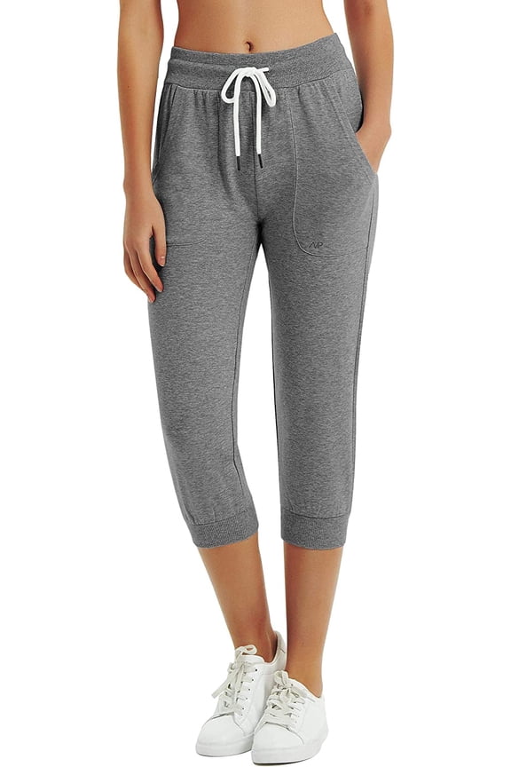 Women’s Capri Sweatpants Jogger Cargo Pants with Pockets for both Sports and Casual Wear (Heather Grey XXL)