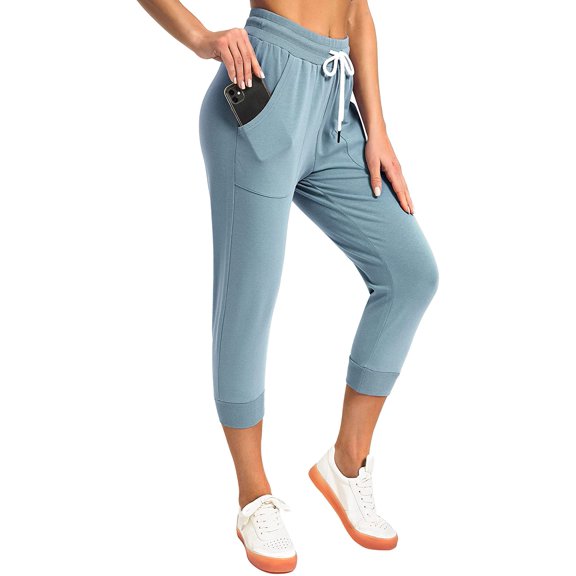 SPECIAL MAGIC Women’s Capri Sweatpants Jogger Cargo Pants with Pockets for both Sports and Casual Wear(Steel Blue S)