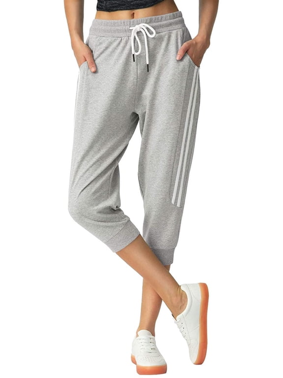 Women's Capri Sweatpants Jogger Pants with Pockets Cotton Stretch Lounge Athletic Pants for Running Yoga Gym