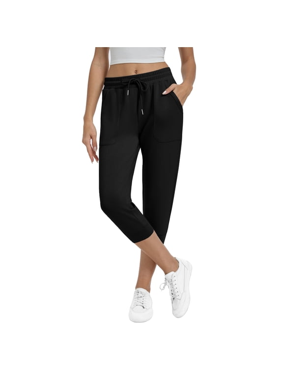 Women's Scuba Knit Capri Pants, High-Waisted Stretch Waistband, Lightweight Athletic Sweatpants with Pocket