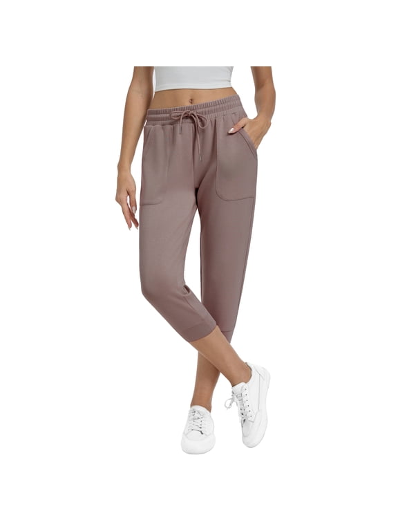 Women's Scuba Knit Capri Pants, High-Waisted Stretch Waistband, Lightweight Athletic Sweatpants with Pocket